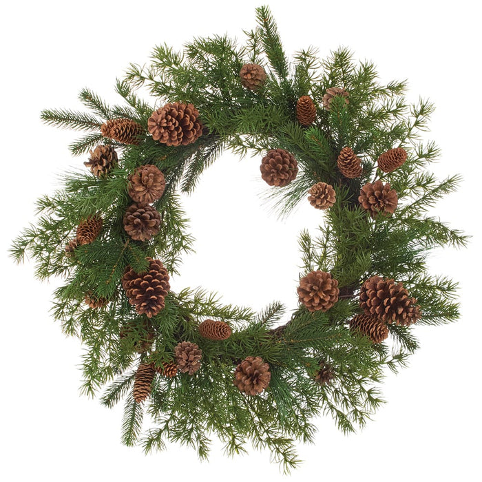 27" Pinecone & Mixed Pine Artificial Wreath -Brown/Green (Pack of 4) - YWX048-BR/GR