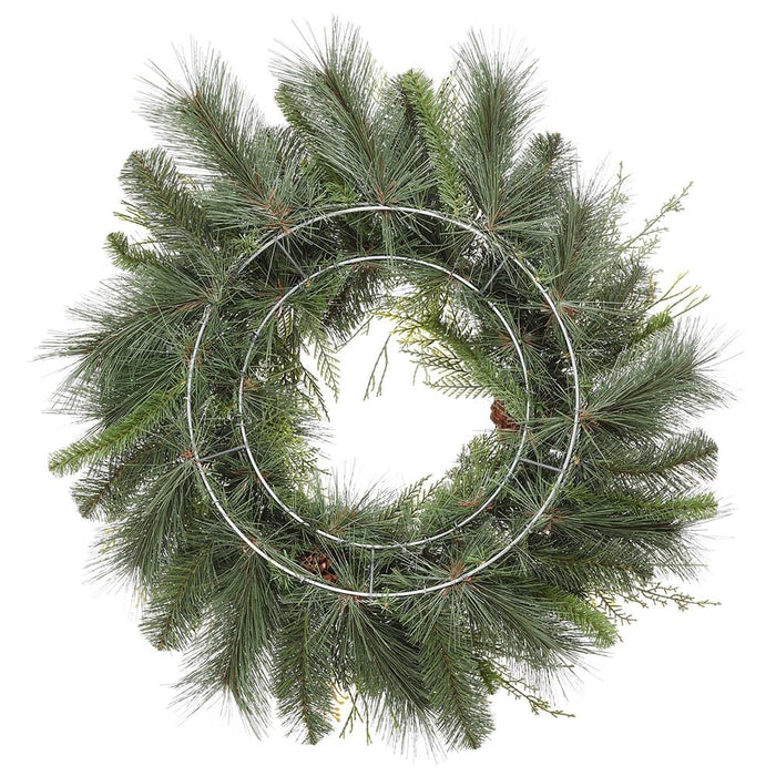 24" Pinecone, Cedar & Pine Artificial Wreath -Green/Brown (Pack of 2) - YWX124-GR/BR