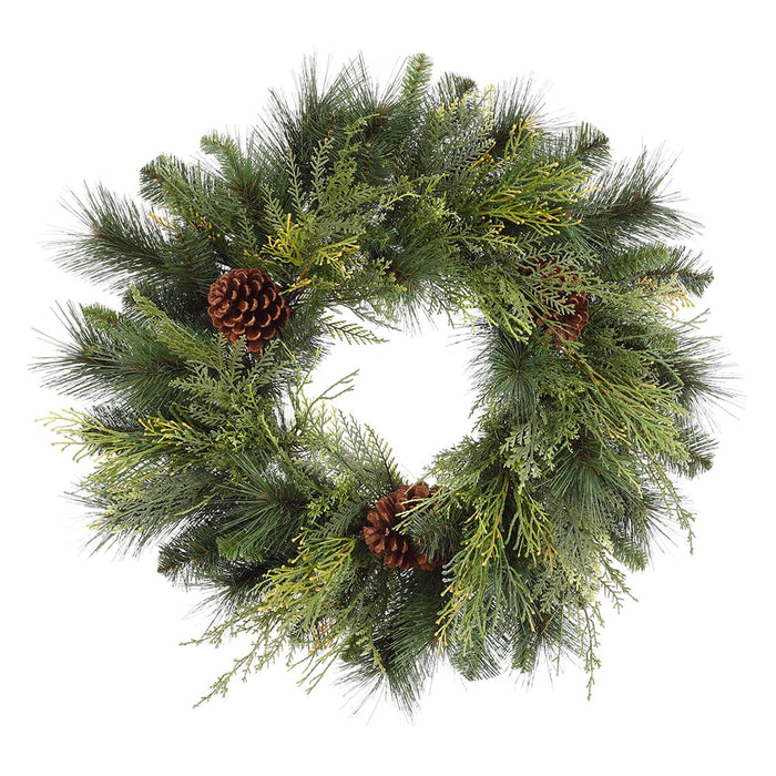 24" Pinecone, Cedar & Pine Artificial Wreath -Green/Brown (Pack of 2) - YWX124-GR/BR
