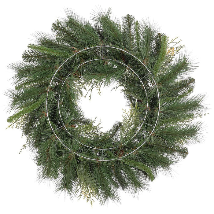 30" Artificial Pinecone, Cedar & Pine Wreath -Green/Brown - YWX130-GR/BR