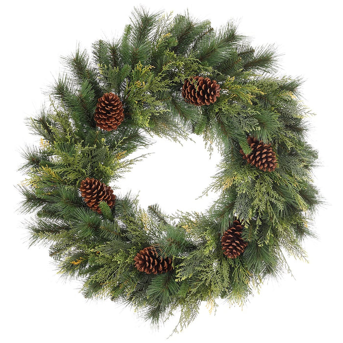 36" Pinecone, Cedar & Pine Artificial Wreath -Green/Brown - YWX136-GR/BR