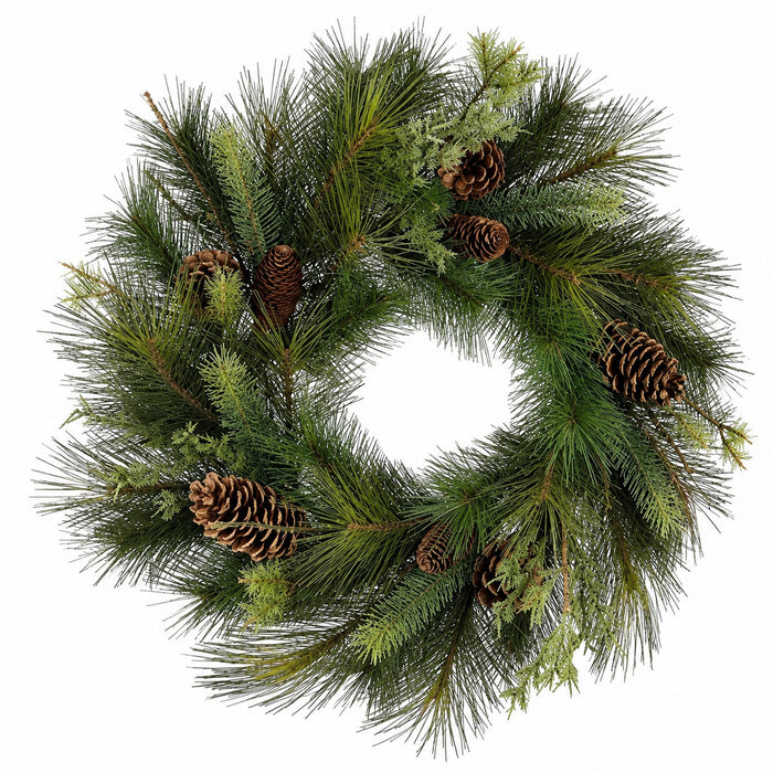 24" Artificial Mixed Pine, Pinecone & Twig Wreath -Green/Brown (Pack of 2) - YWX416-GR/BR