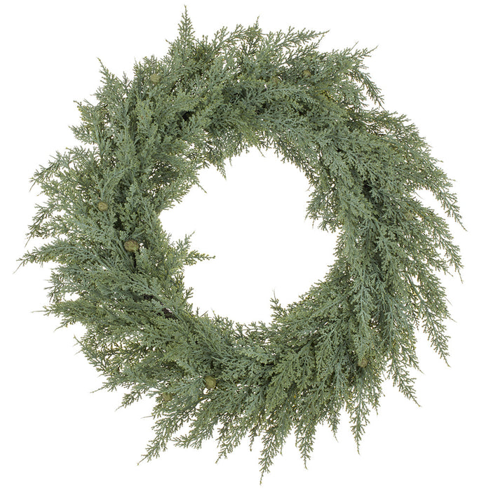 22" PE Soft-Touch Artificial Juniper Wreath -Gray/Green (Pack of 4) - YZJSBW-22