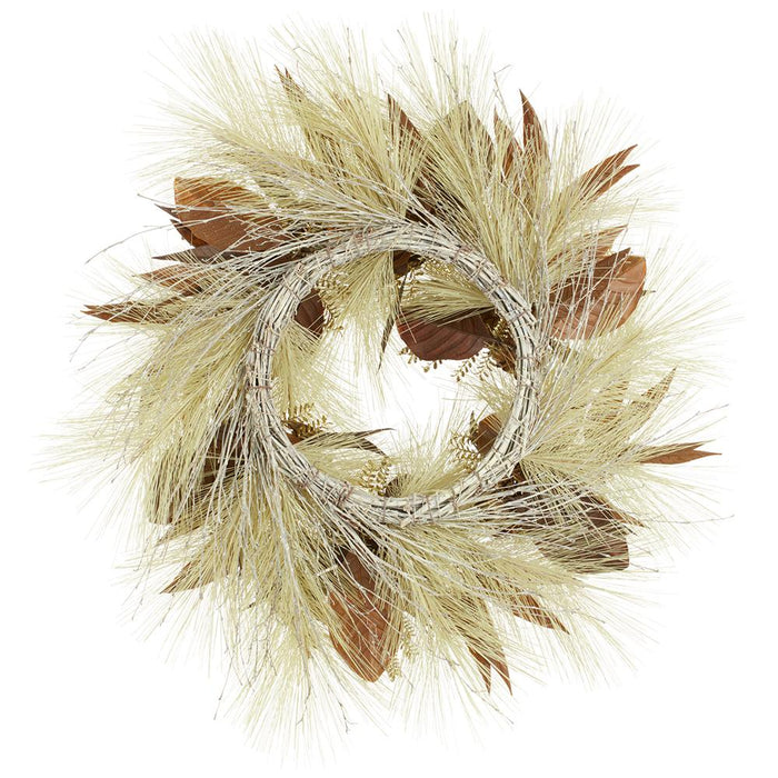 32" Mixed Artificial Long Needle & Willow Pine Wreath -Cream/Brown (Pack of 4) - YZLNWW-032