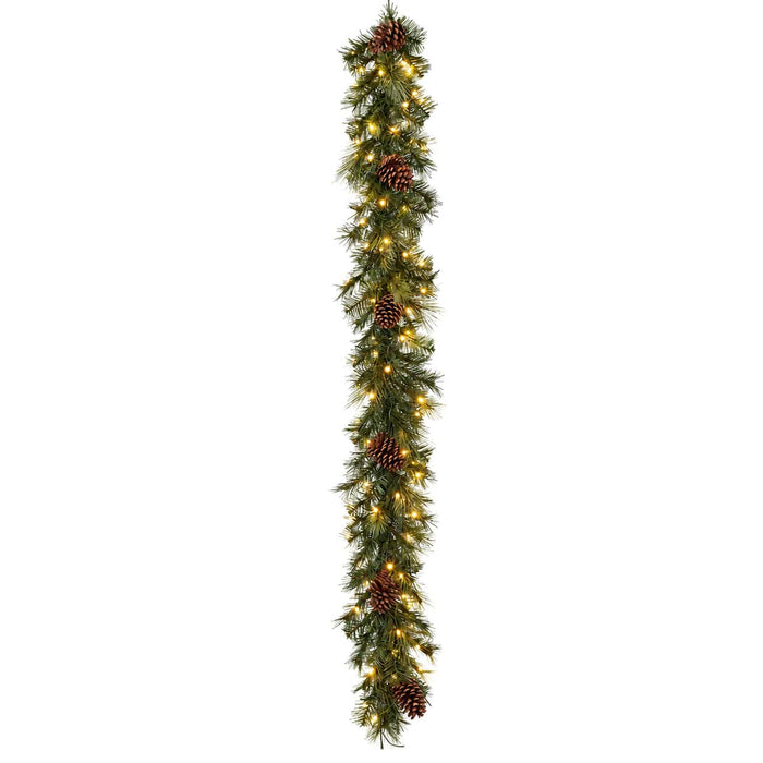 6' Caspian Mixed Pine & Pinecone Artificial Garland, LED Pre-Lit -Green/Brown (Pack of 4) - YZMX2G-6L