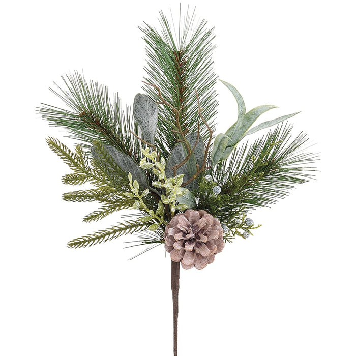 13" Huron Pine, Juniper & Pinecone Artificial Stem Pick -Green/Brown (Pack of 24) - YZMXAK-