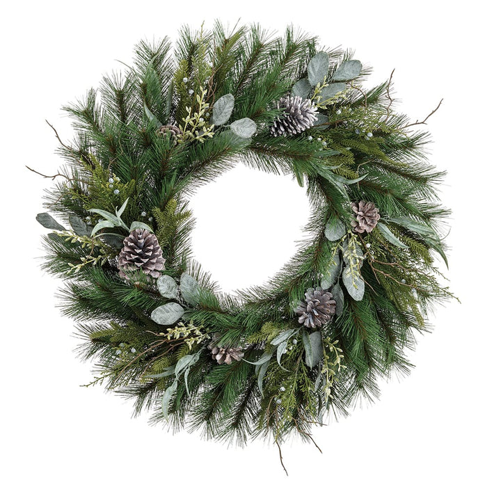 29" Huron Pine, Juniper & Pinecone Artificial Wreath -Green/Brown - YZMXAW-29