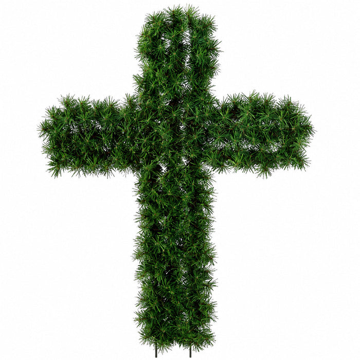 33.5" IFR PVC Artificial Pine Cross Wreath Stand -Green (Pack of 12) - YZP491-GR