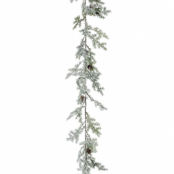 6' Plastic Iced Cedar Pine & Pinecone Artificial Garland -Green/Ice (Pack of 6) - YZP986-GR/IC