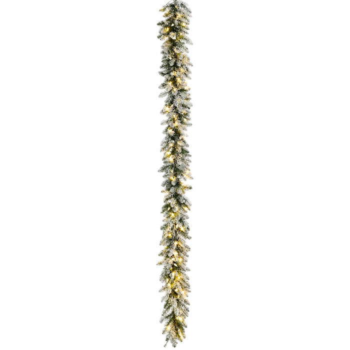 9' Flocked Noble Pine Artificial Garland, LED Pre-Lit -White (Pack of 4) - YZSBAG-9LDX