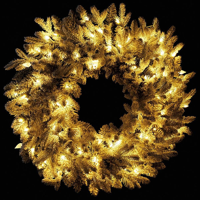 30" Artificial Flocked Noble Pine Wreath, LED Pre-Lit -White (Pack of 2) - YZSBAW-3LDX