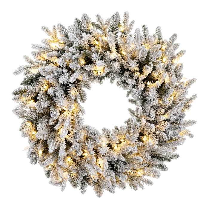30" Artificial Flocked Noble Pine Wreath, LED Pre-Lit -White (Pack of 2) - YZSBAW-3LDX