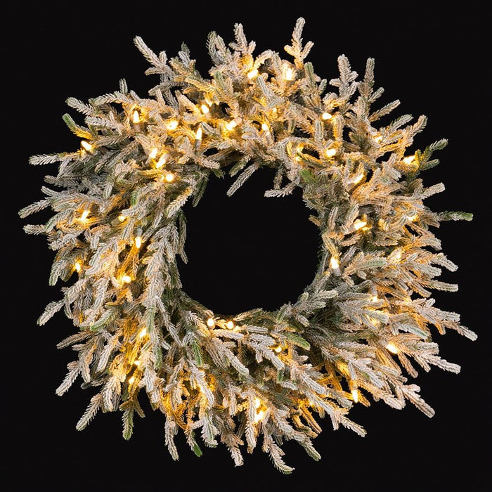 24" Artificial Flocked Willow Pine Wreath, LED Pre-Lit -Green (Pack of 12) - YZSWAW-24LD