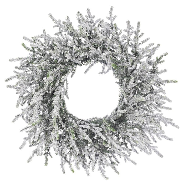 24" Artificial Flocked Willow Pine Wreath, LED Pre-Lit -Green (Pack of 12) - YZSWAW-24LD