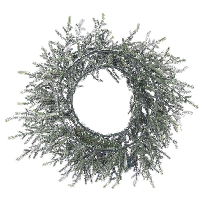 24" Artificial Flocked Willow Pine Wreath, LED Pre-Lit -Green (Pack of 12) - YZSWAW-24LD