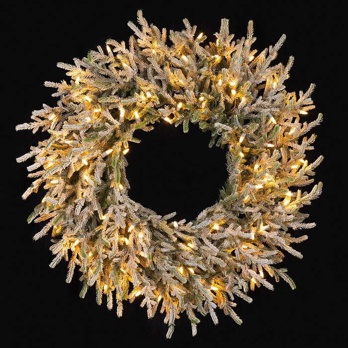 30" Artificial Flocked Willow Pine Wreath, LED Pre-Lit -Green (Pack of 6) - YZSWAW-30LD
