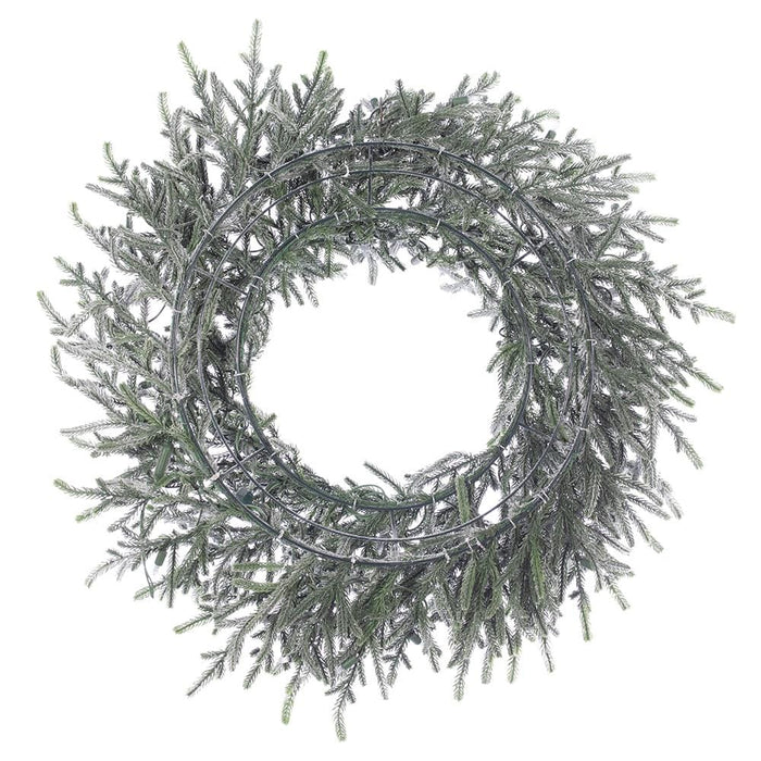 30" Artificial Flocked Willow Pine Wreath, LED Pre-Lit -Green (Pack of 6) - YZSWAW-30LD