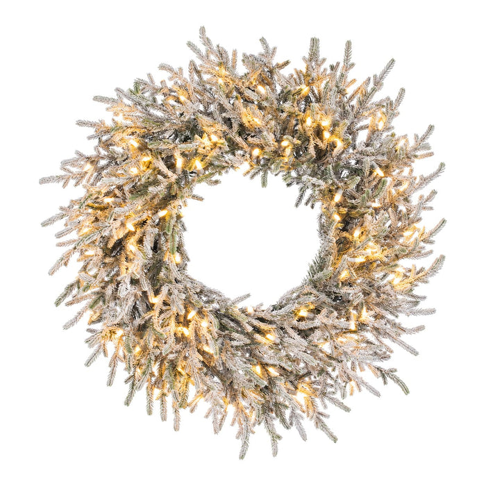 30" Artificial Flocked Willow Pine Wreath, LED Pre-Lit -Green (Pack of 6) - YZSWAW-30LD