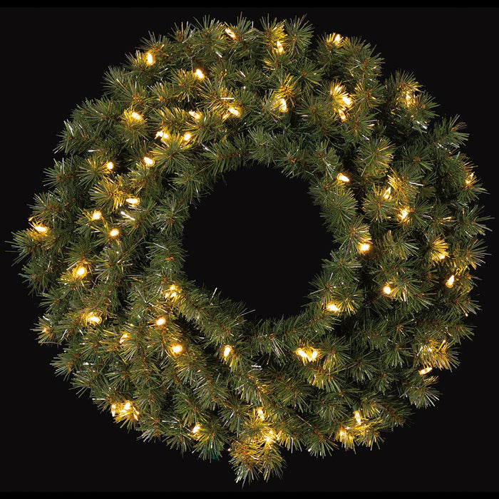 24" Artificial Tinsel Wreath, LED Pre-Lit -Green/Silver (Pack of 12) - YZTNAW-24/GS