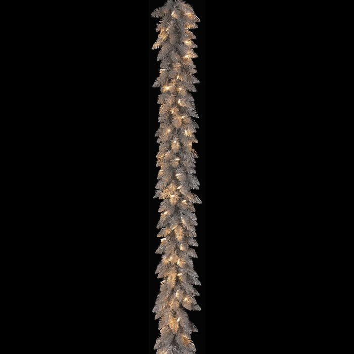 6'Lx12"W Tinsel Artificial Garland, LED Pre-Lit -Champagne (Pack of 12) - YZTNBG-24/CN