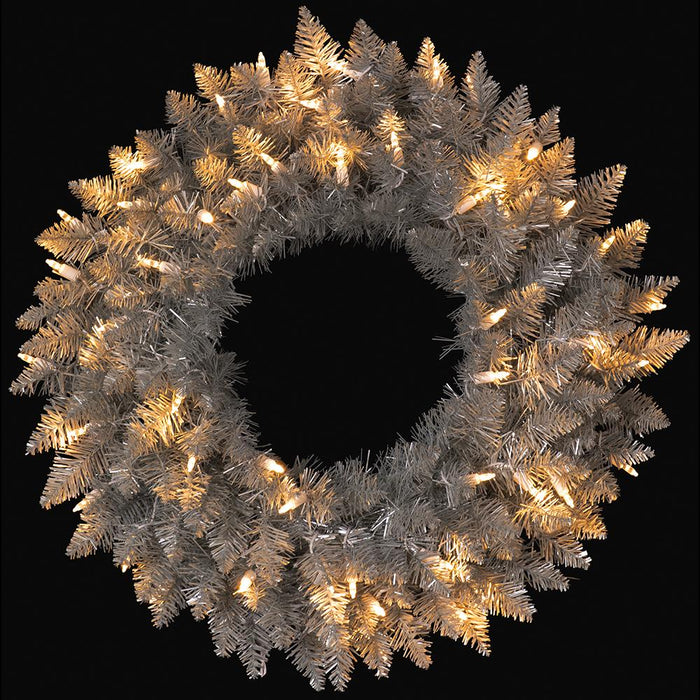 24" Artificial Tinsel Wreath, LED Pre-Lit -Champagne (Pack of 12) - YZTNBW-24/CN