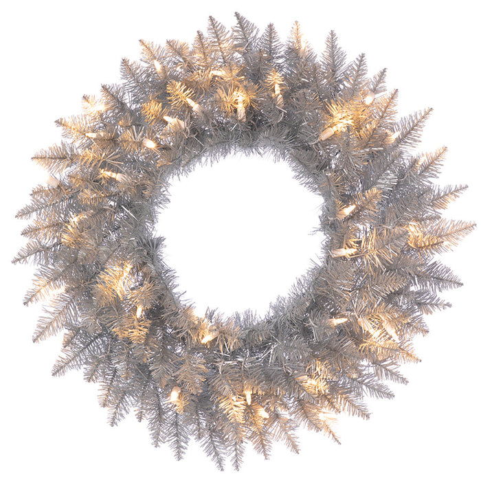 24" Artificial Tinsel Wreath, LED Pre-Lit -Champagne (Pack of 12) - YZTNBW-24/CN