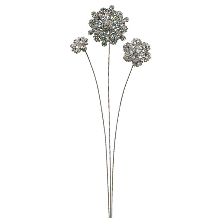13.5" Set Of Mixed Artificial Bridal Jeweled Stem Pick Assortment One -Silver (Pack of 3) - ZAN330-ASST