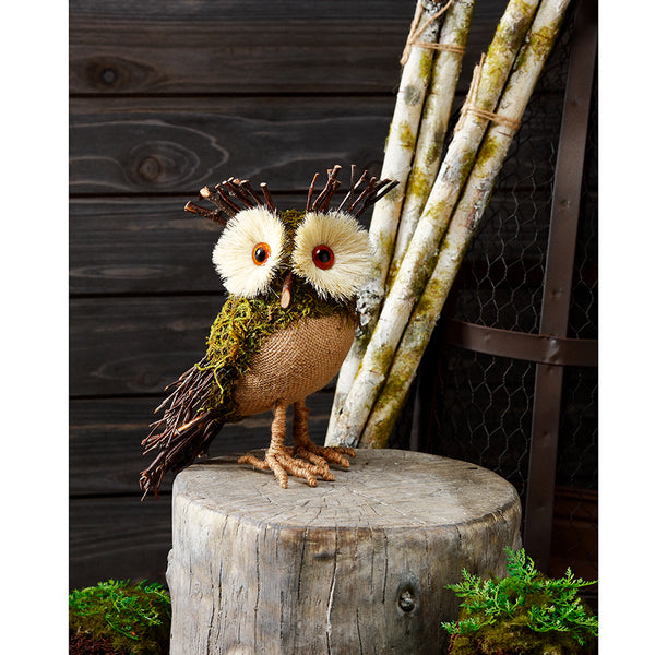 8.25" Artificial Moss Owl -Natural/Green (pack of 12) - ZAO861-NA/GR