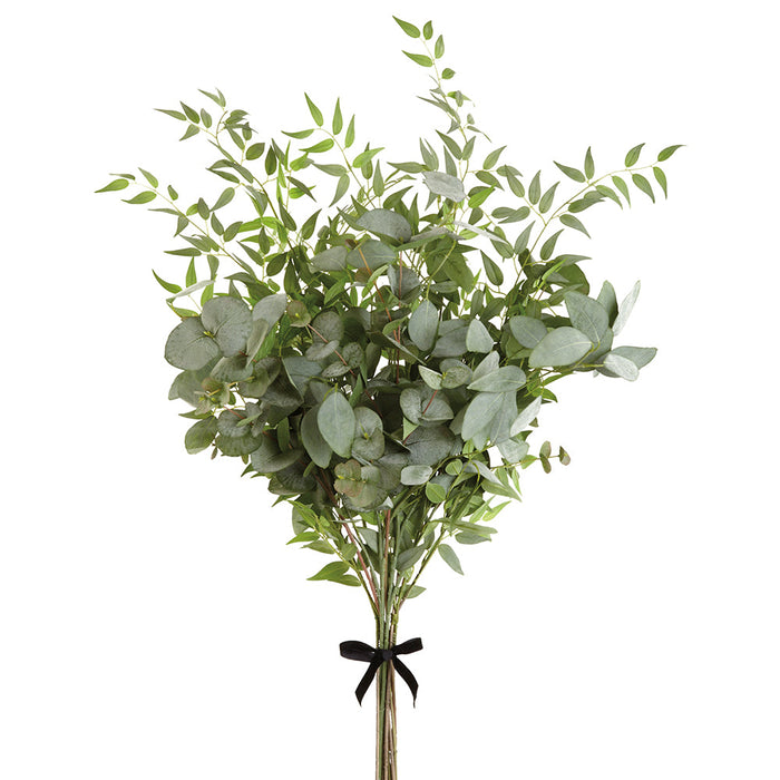 49" Silk Eucalyptus & Italian Ruscys Leaf Stem Bundle -Green/Gray (pack of 2) - ZBE104-GR/GY