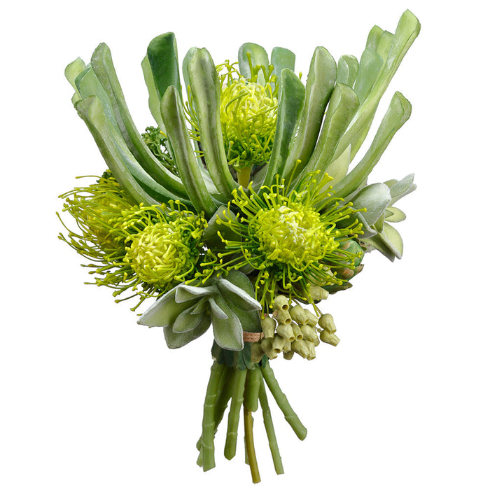 12" Protea Silk Flower Bouquet -Green (Pack of 4) - ZBP131-GR