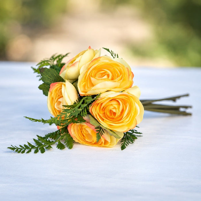 14" Silk Ranunculus Flower Bouquet -Yellow (Pack of 6) - ZGB915-YE