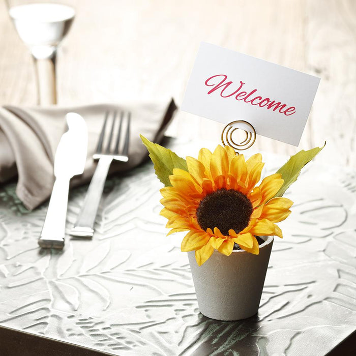 5.25" Sunflower Silk Flower Arrangement w/Paper Pot & Card Holder -Yellow (Pack of 6) - ZGB953-YE