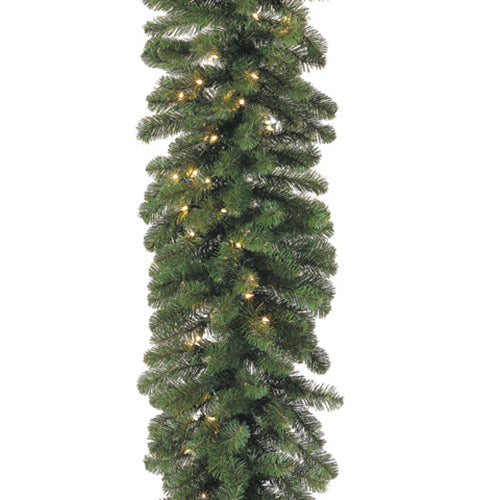 9'Lx18"W Noble Fir Pine Artificial Garland, Pre-Lit -Green - ZGN718-GR