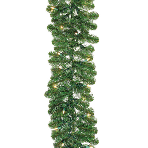 9'Lx12"W Noble Fir Pine Artificial Garland, Pre-Lit -Green - ZGN812-GR