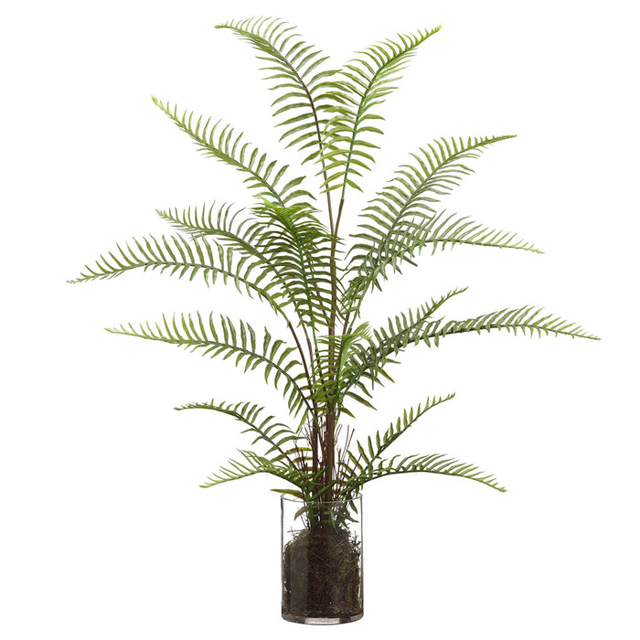 29" Sword Fern Leaf Silk Arrangement w/Glass Vase -Green (Pack of 6) - ZQF112-GR