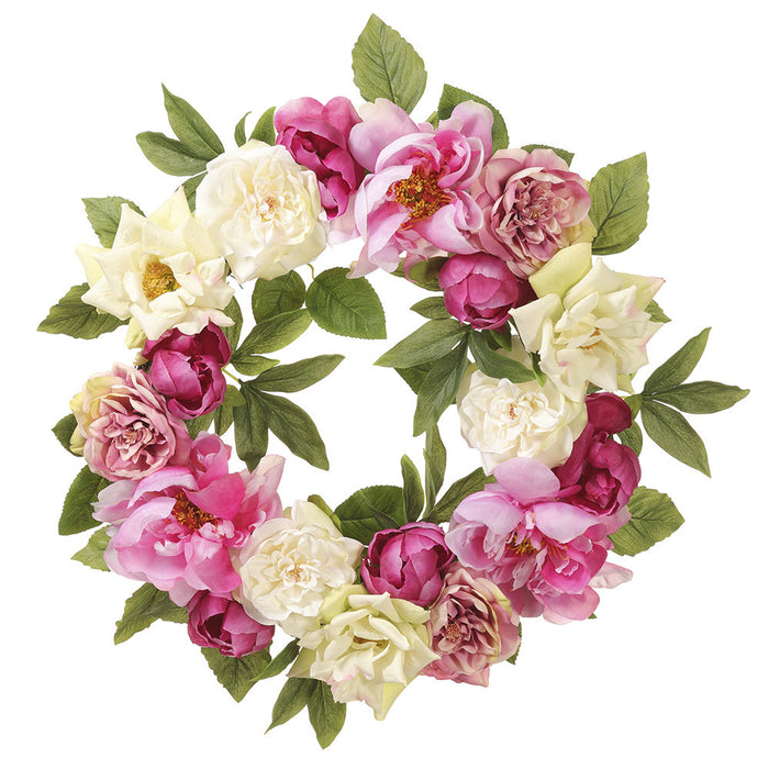 20" Peony Silk Flower Wreath -Beauty/Cream - ZSW003-BT/CR