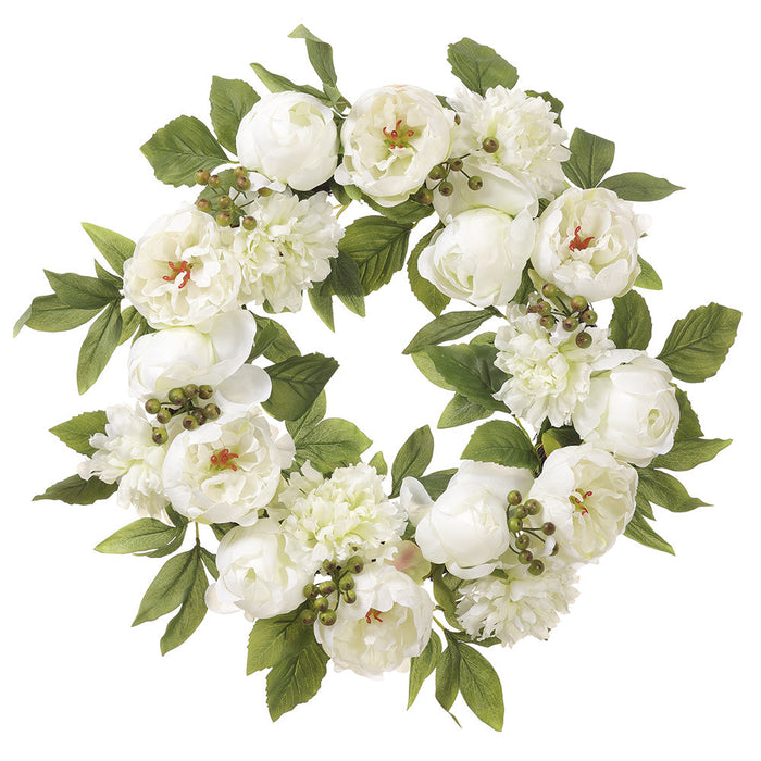 20" Peony Silk Flower Wreath -Cream - ZSW004-CR