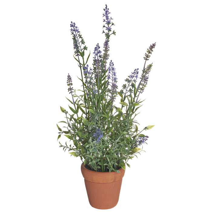 20" Lavender Silk Flower Arrangement w/Cement Pot -Lavender/Purple - ZSW009-LV/PU