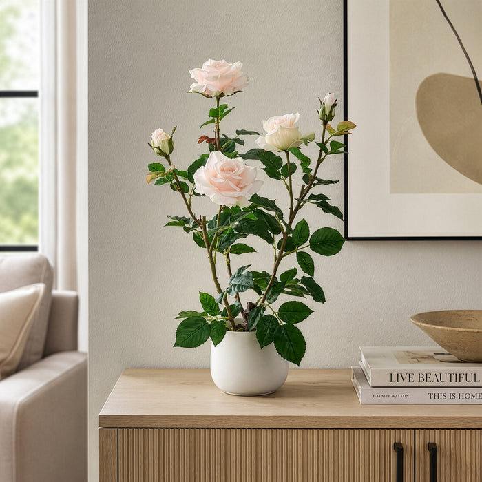 21.6" Rose Silk Flower Arrangement w/Ceramic Vase -Pink - ZSW011-PK