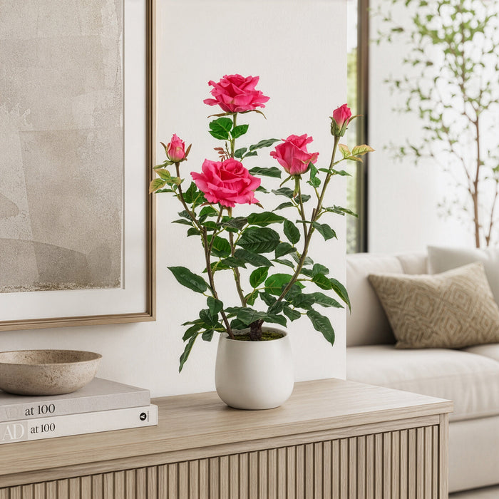 21.6" Rose Silk Flower Arrangement w/Ceramic Vase -Rose - ZSW013-RO