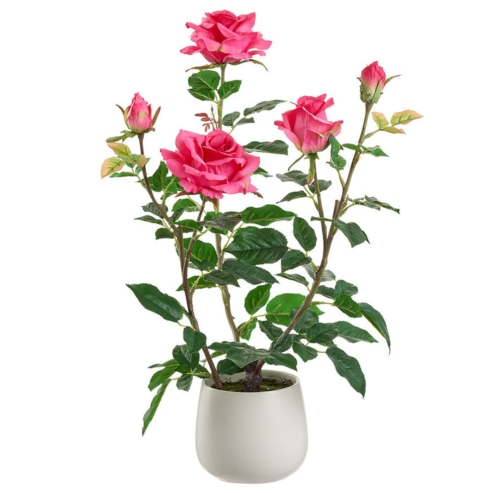 21.6" Rose Silk Flower Arrangement w/Ceramic Vase -Rose - ZSW013-RO