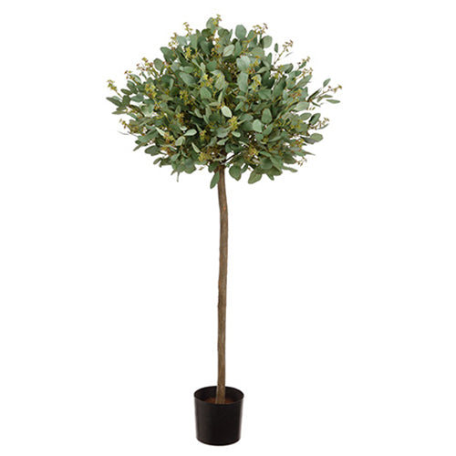 4' Eucalyptus Ball-Shaped Artificial Topiary Tree w/Pot -Frosted Green - ZTE145-GR/FS