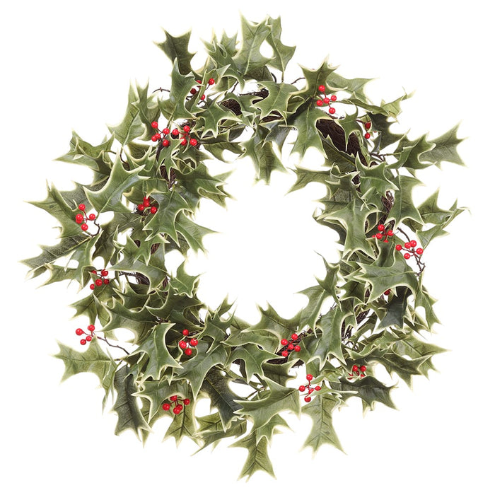 22" Artificial Holly Leaf & Berry Wreath -Green/Red - ZWS136-GR/RE