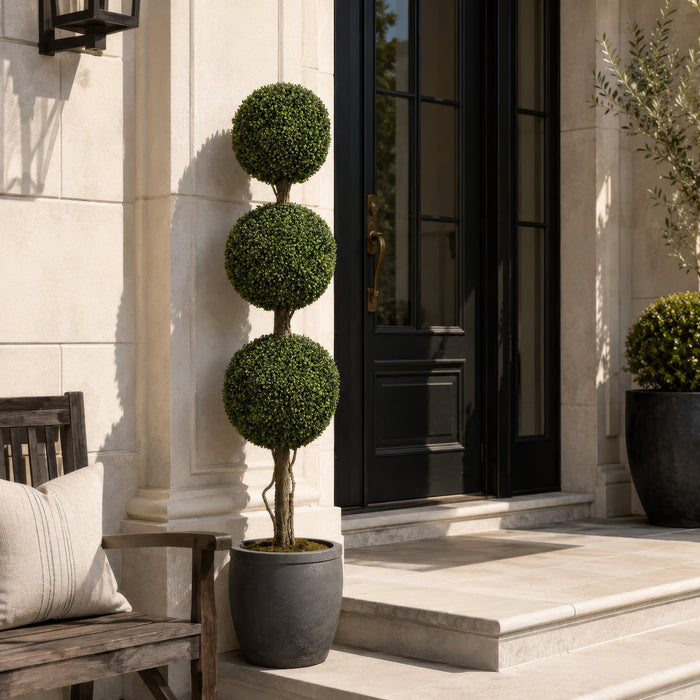 5' Outdoor UV-Proof Artificial Boxwood Triple Ball-Shaped Topiary Tree w/Pot -Green - A117000