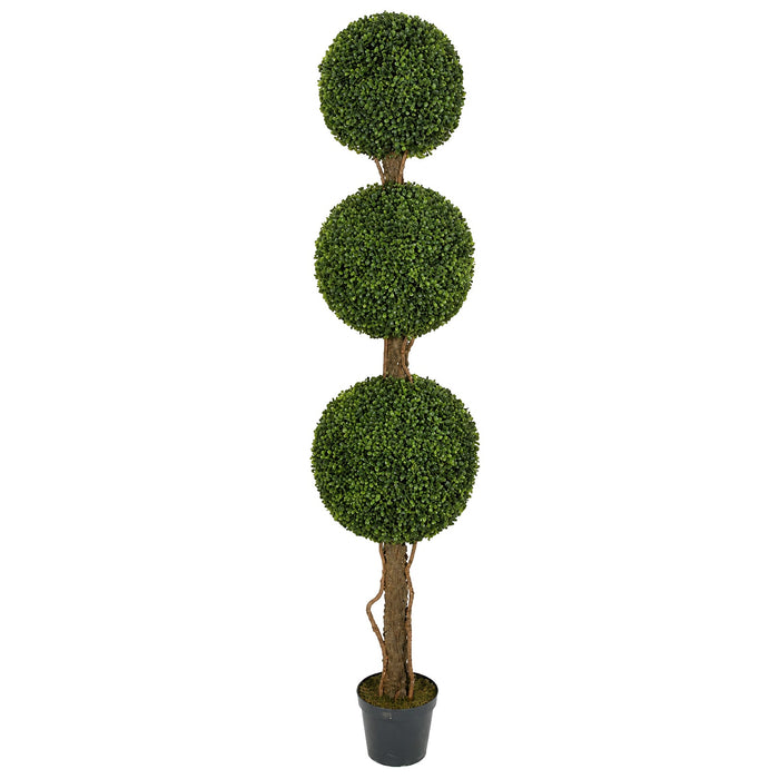 5' Outdoor UV-Proof Artificial Boxwood Triple Ball-Shaped Topiary Tree w/Pot -Green - A117000