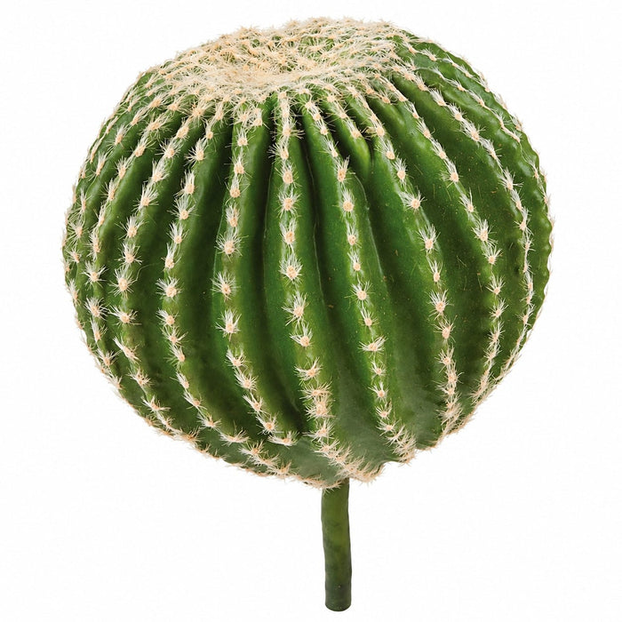 13" Plastic Barrel Cactus Artificial Stem w/Pink Flocked Needles -Green (Pack of 2) - A131830