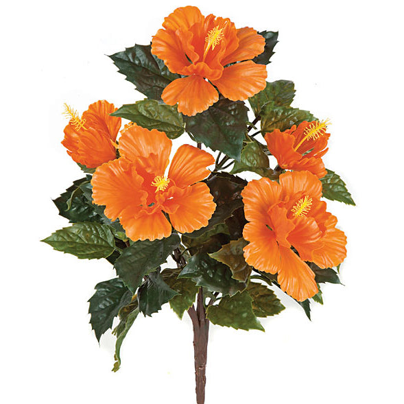 21" UV-Proof Outdoor Artificial Hibiscus Flower Bush -Orange (pack of 6) - A1355-10OR
