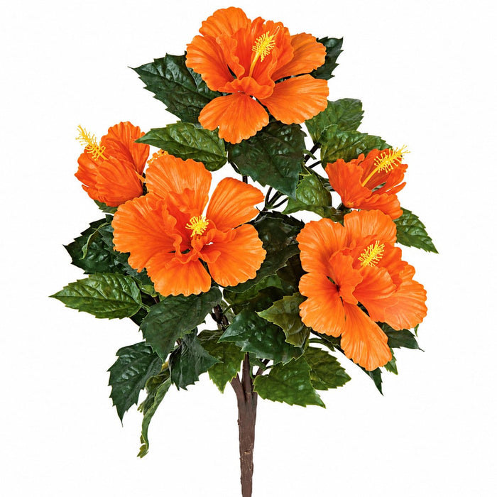 21" Outdoor UV-Proof Artificial Hibiscus Flower Bush -Orange (Pack of 6) - A-135510