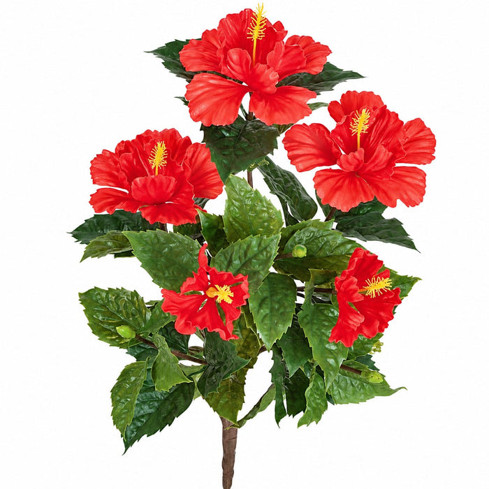 21" Outdoor UV-Proof Artificial Hibiscus Flower Bush -Red (Pack of 6) - A-135515