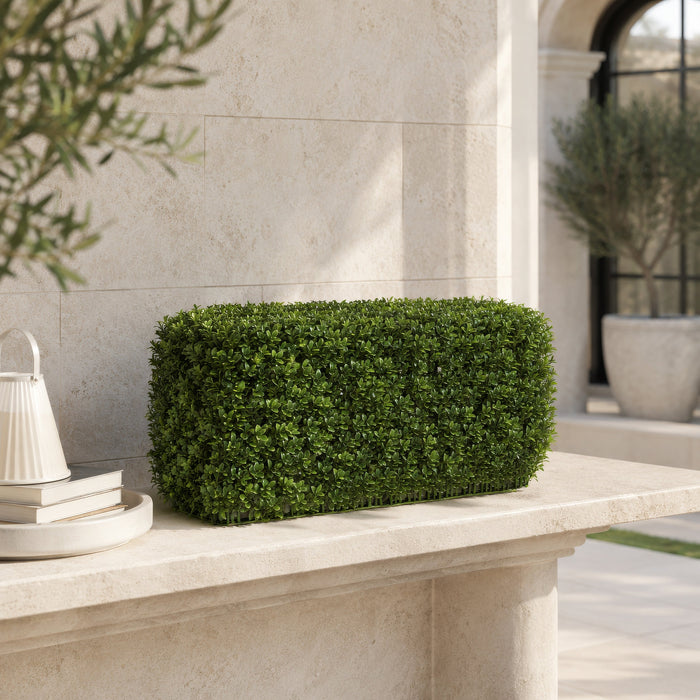12"Hx23"Wx11"D Outdoor UV-Proof Artificial English Boxwood Topiary Hedge -2 Tone Green - A144330